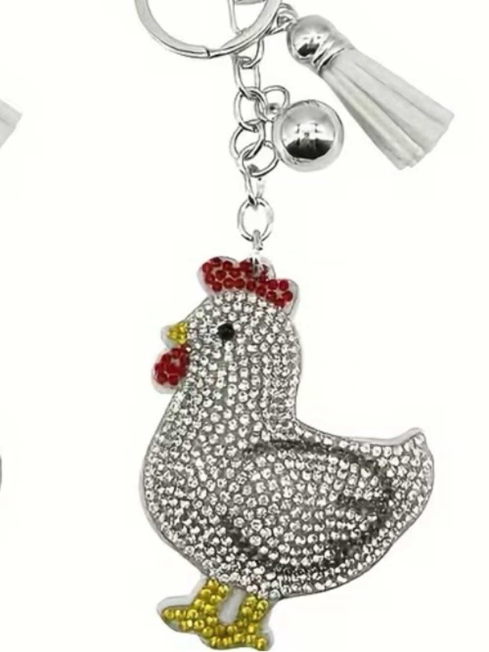 Silver and Red Crystal Chicken Keychain